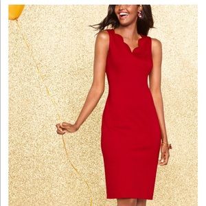 Scallop-trim V-neck Maroon Sheath Dress